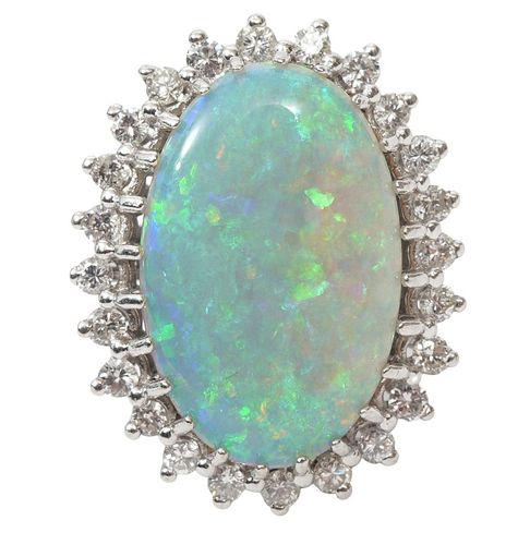 Lady's Dramatic Opal, Diamond & 14K WG Ring