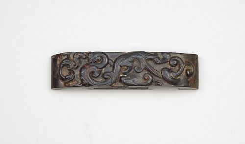 Chinese Carved Black Soapstone Sword Fitting.