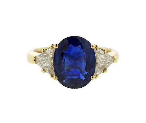 GIA  18k Gold 4.22ct Sapphire Diamond Ring