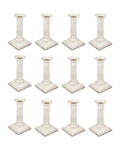 English silver candlesticks, set of twelve
