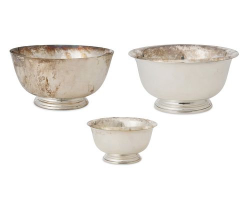 Three Cartier Paul Revere-style sterling silver bowls