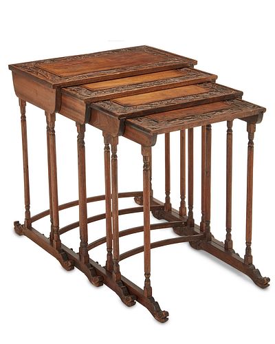 A set of Chinese carved wood nesting table