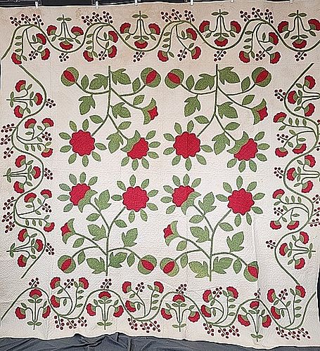 Antique c1860 Garden of Roses Quilt
