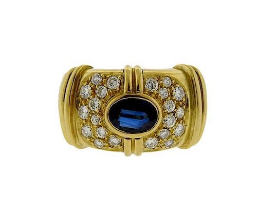 18K Gold Sapphire Diamond Band Ring
