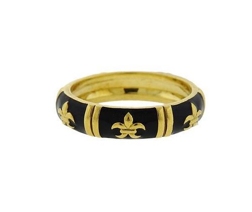 Hidalgo 18K Gold Black Enamel Band Ring