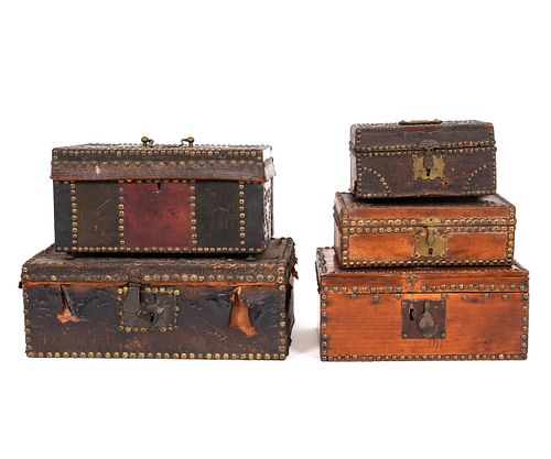 FIVE LEATHER STUDDED BOXES