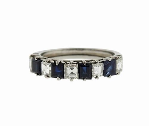 Platinum  Diamond Sapphire Band Ring