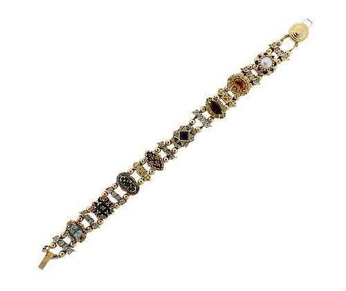 Vintage Joshua 14K Diamond Gold Multi Stone Slide Bracelet