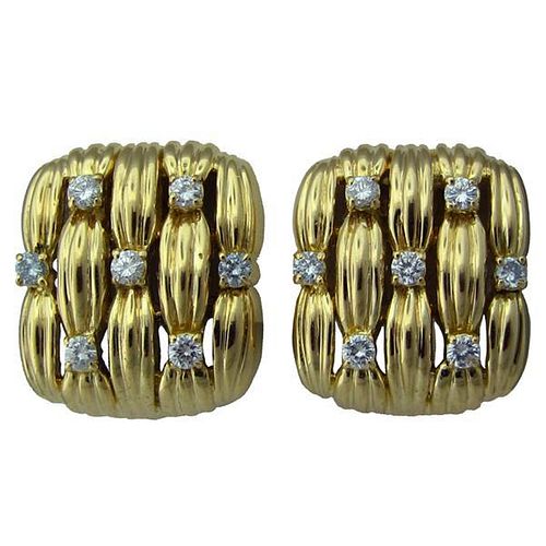 Circa 1992 Tiffany &amp; Co Classic 18K Yellow Gold Diamond Earrings