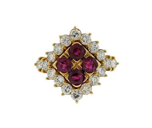 18K Gold Diamond Ruby Cluster Ring