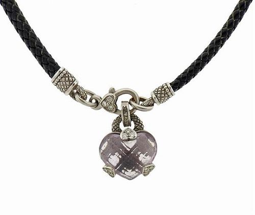 Judith Ripka 18K Gold Diamond Amethyst Heart Pendant Necklace
