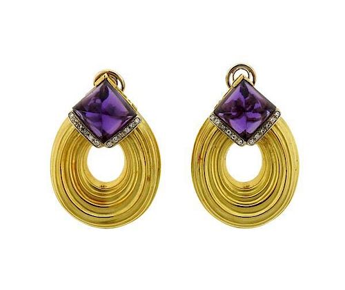 18K Gold Amethyst Diamond Cocktail Earrings