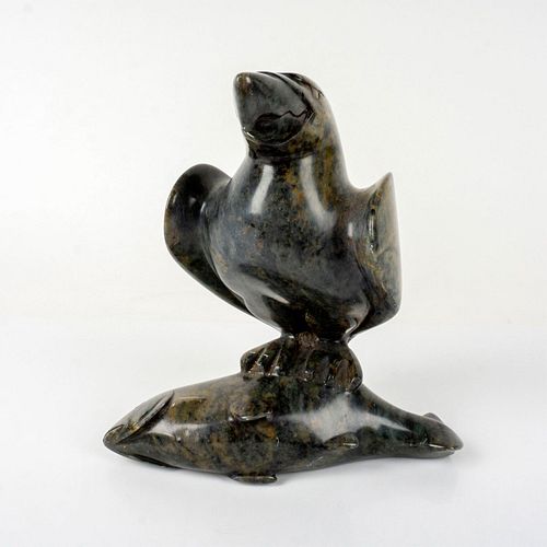 Signed George Bird Soapstone Sculpture, Eagle with Fish