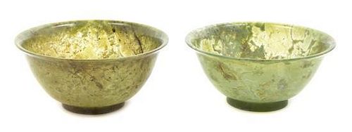 A Pair of Chinese Carved Hardstone Bowls, Diameter 5 inches.