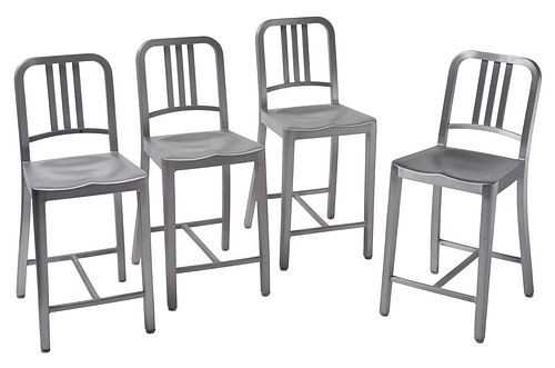 Set of Four Emeco Brushed Aluminum "Navy" Chairs