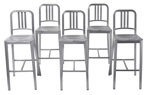 Set of Five Emeco Brushed Aluminum "Navy" Chairs