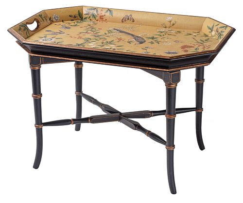 Modern Parcel Gilt Decorated Tray Form Cocktail Table
