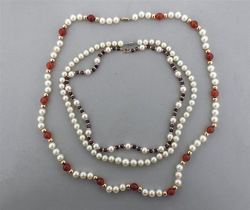 14K Gold Gemstone Pearl Necklace Lot of 3