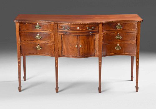 Rare and Important Rhode Island Federal Inlaid Figured Mahogany Serpentine Sideboard