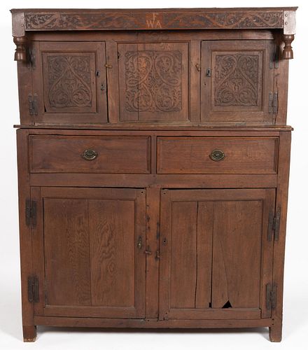 EARLY BRITISH CARVED OAK COURT CUPBOARD