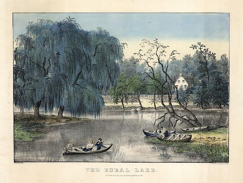 The Rural Lake - Original Currier & Ives Lithograph.