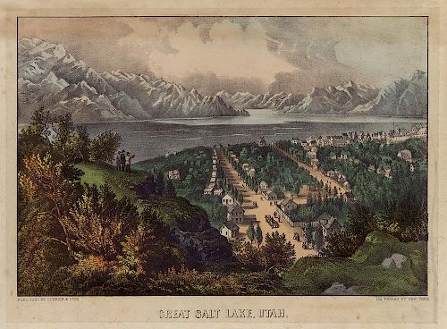 Great Salt Lake, Utah - Original Small Folio Currier & Ives Lithograph.