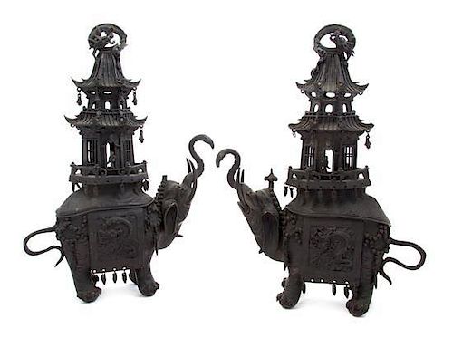 A Pair of Chinese Cast Metal Figures of Elephants, Height 19 inches.
