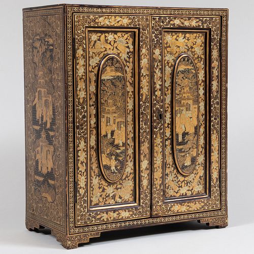Japanese Black Lacquer and Parcel-Gilt Table Cabinet
