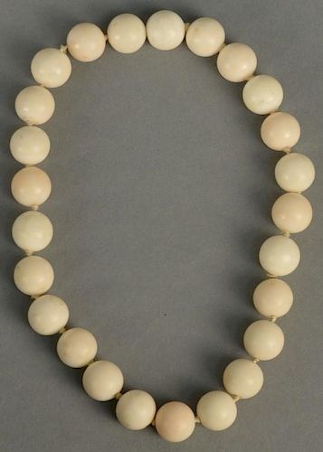White coral bead necklace with large beads, 14.5 mm, (no clasp). 
lg. 15 1/2in.
