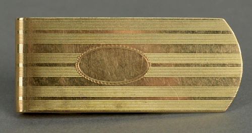 14K gold money clip (no monogram). 
19.5 grams