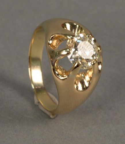 Man's 14K gold ring set with center diamond, approximately 2.36cts.