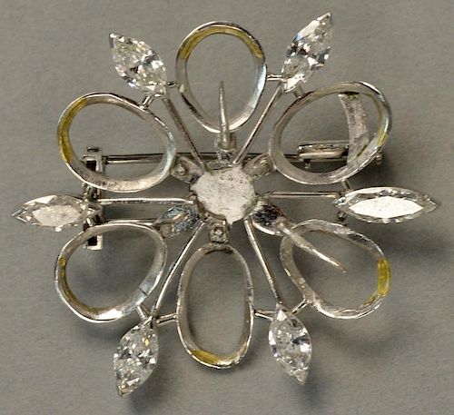 Platinum pin with six marquis diamonds, approximately .50 cts each, approximately 3 cts total.  (several other diamonds missi