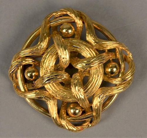 Cartier 18K gold brooch/pendant interwoven fluted rope, design. 
2 1/2" squared, 44.3 grams