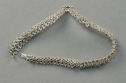 Platinum necklace which previously held approximately 175 diamonds (incomplete). 
weight of mount only: 43.9 grams