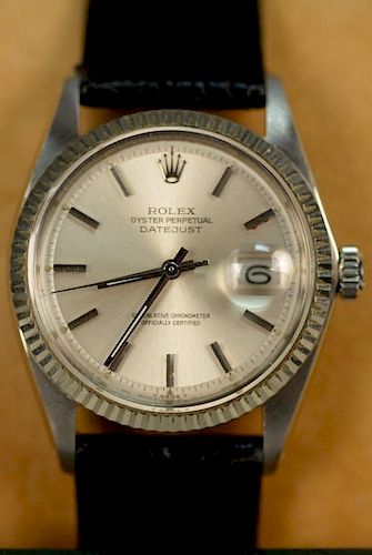 Rolex wristwatch "Datejust" stainless steel 1601, 2161616, 18K white gold fluted bezel.