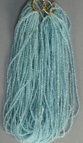 Aquamarine multi-strand bead necklace. 
total lg. 17in.