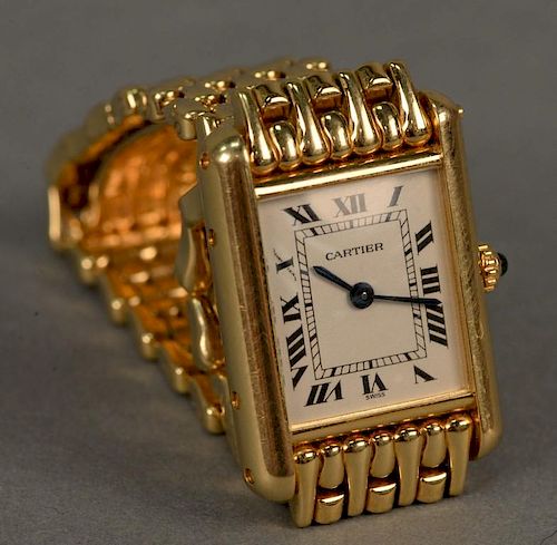 Cartier 18K gold ladies rectangle wristwatch with Cartier 18K mesh bracelet and Cartier box.  total weight 86.4 grams
