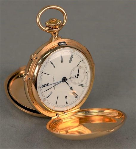 Patek Philippe minute repeater chronometer in 18K closed face case, dial with two stopwatch hands plus second hand dial marke
