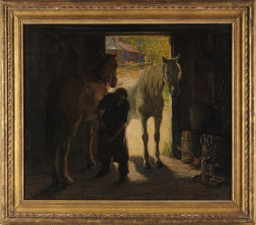 Abbott Graves, Oil on Canvas, Blacksmith & Horses