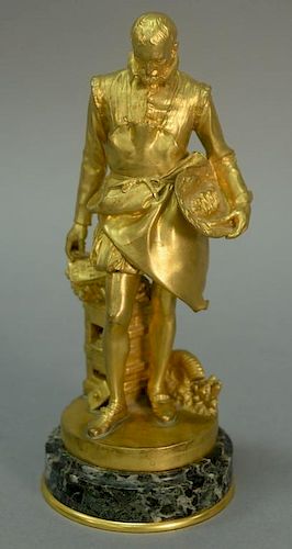 Ernest Barrias (1841-1905) 
gilt bronze 
Bernard Palissy Paris France 
Renaissance costume holding pallissyware dish 
marked: