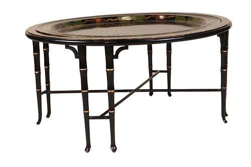 Chinese Painted Tole Tray Inset Low Table