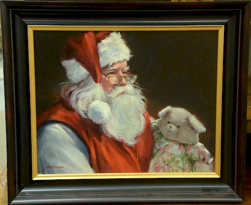 Diane Aeschliman (21st Century) 
oil on canvas 
Santa & Holly Bearly 
signed lower left: Aeschliman 
Lyme Art Association ori