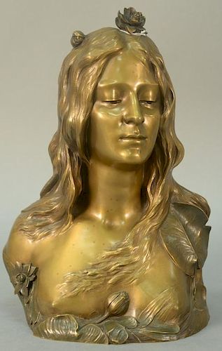 Leopold Pierre Antoine Savine (1861-1934) 
Art Nouveau bronze bust 
"Ophelia" 
woman with flowers 
marked on right shoulder: 