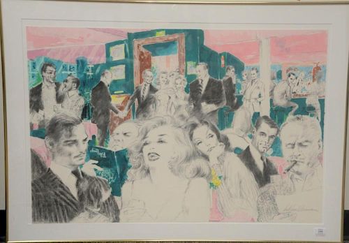 LeRoy Neiman (1921-2012) 
1989 limited edition serigraph diptych in color on two woven sheets 
"Polo Lounge" 
depicting Hedde