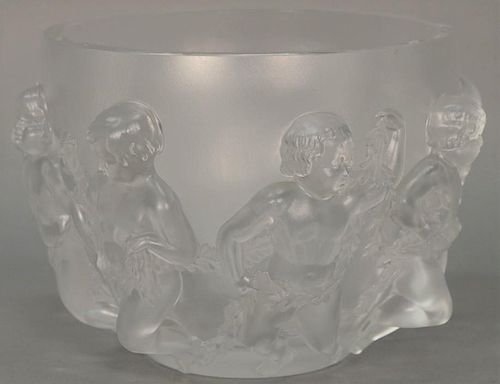 Lalique "Luxemberg" crystal figural bowl with cherubs signed Lalique, retail $7,900. ht. 83/4in., dia. 10 1/2in.
