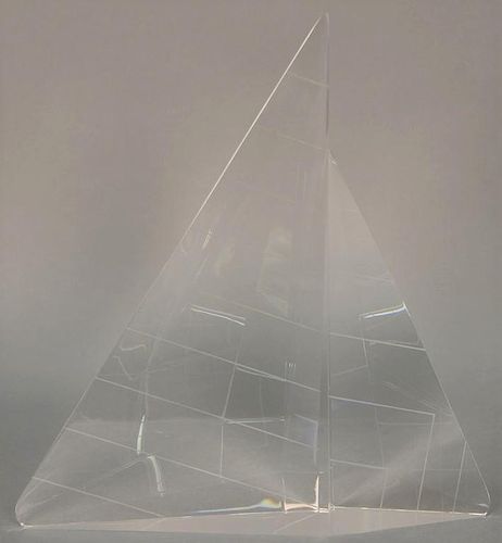 Steuben Peter Aldridge 1987 "Sailing" crystal sculpture, last retail $8,650, in original box. ht. 13in.