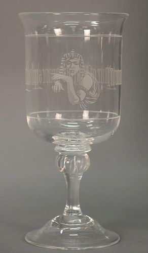 Steuben crystal stemmed "Now No More the Juice of Egypts Grape Shall Moist This Lip" in original box. ht. 12in.