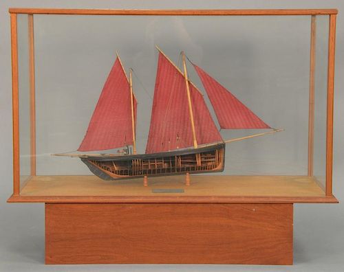 Zulu type fishing vessel model having one side of vessel cut away exposing structure, plaque marked c. 1900, in walnut framed