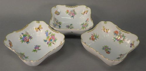 Three Herend square serving bowls, Queen Victoria pattern. 
wd. 9in.