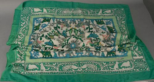 Hermes cashmere and silk scarf, early American with box.  52" x 52"